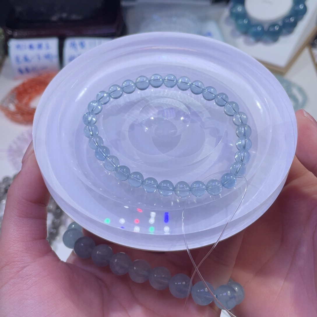 未镶嵌手链水晶冰川蓝海蓝宝6mm