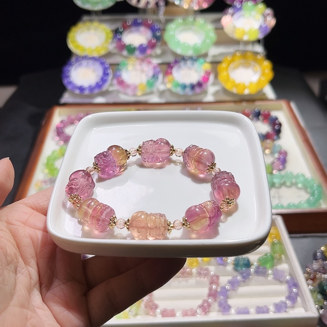 未镶嵌手串萤石蜜桃色貔貅12咪