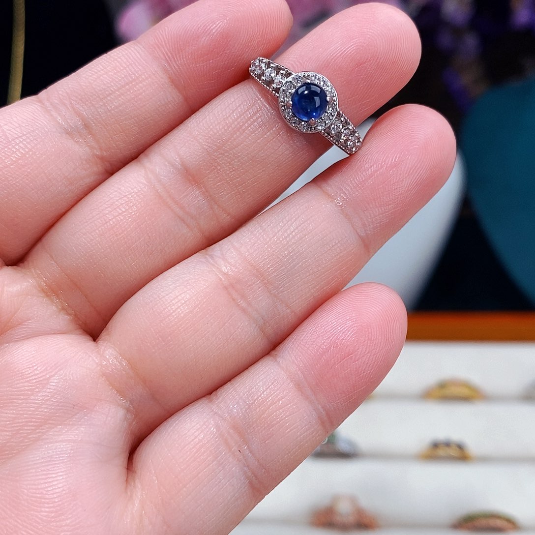 蓝宝石戒指银S925镶嵌