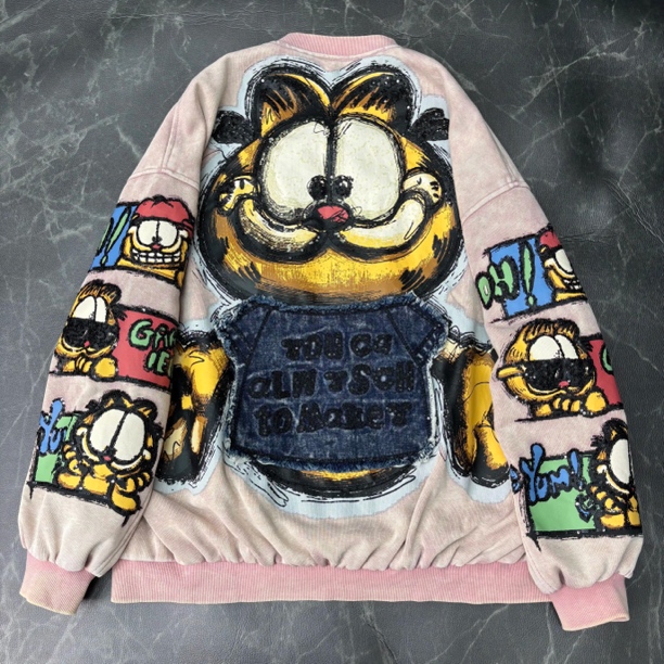 2025秋季重工加菲猫刺绣宽松大版休闲百搭棒球服外套