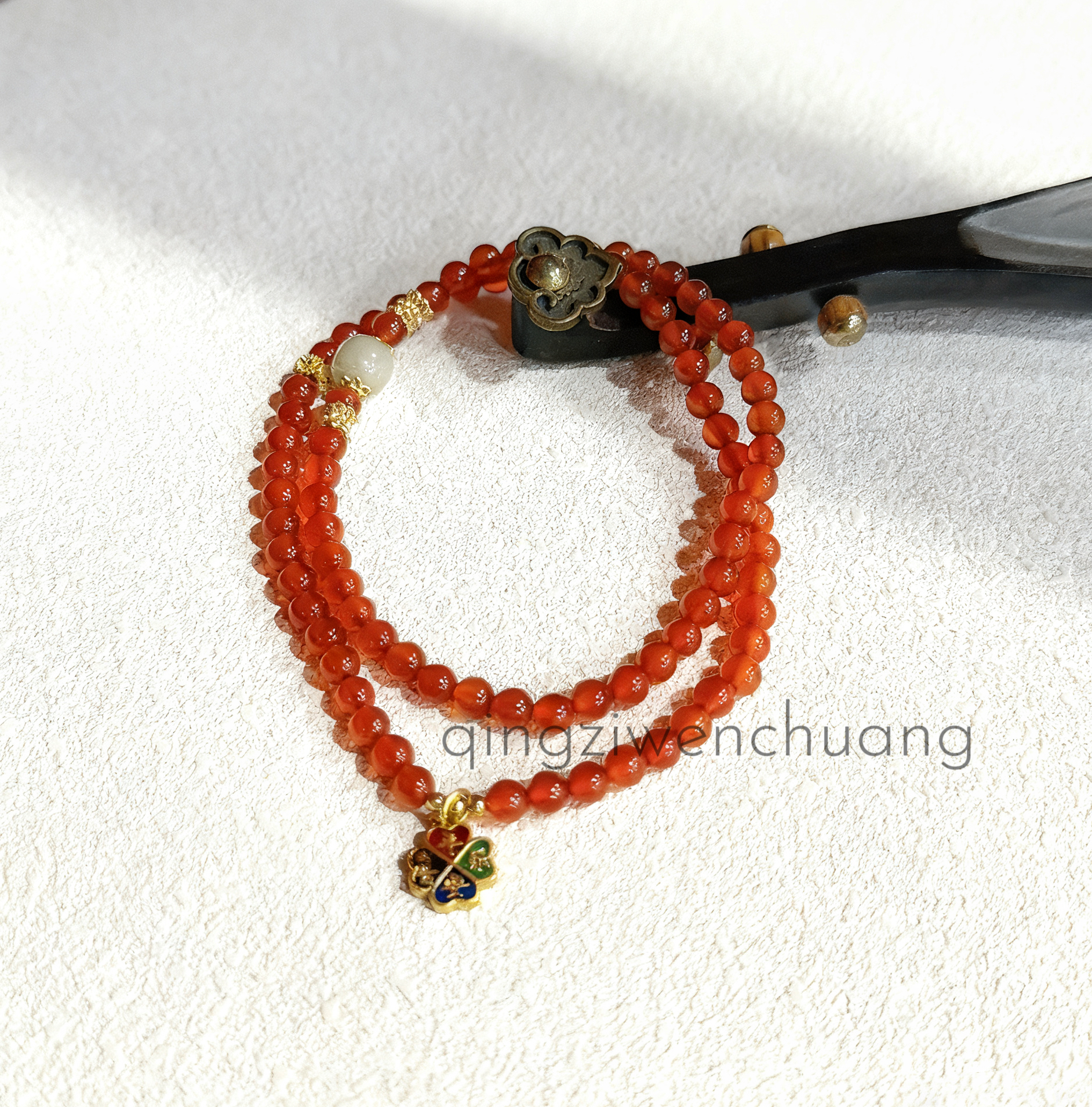 DM 1107-0.6双圈红玛瑙平安喜乐配饰7A红玛瑙