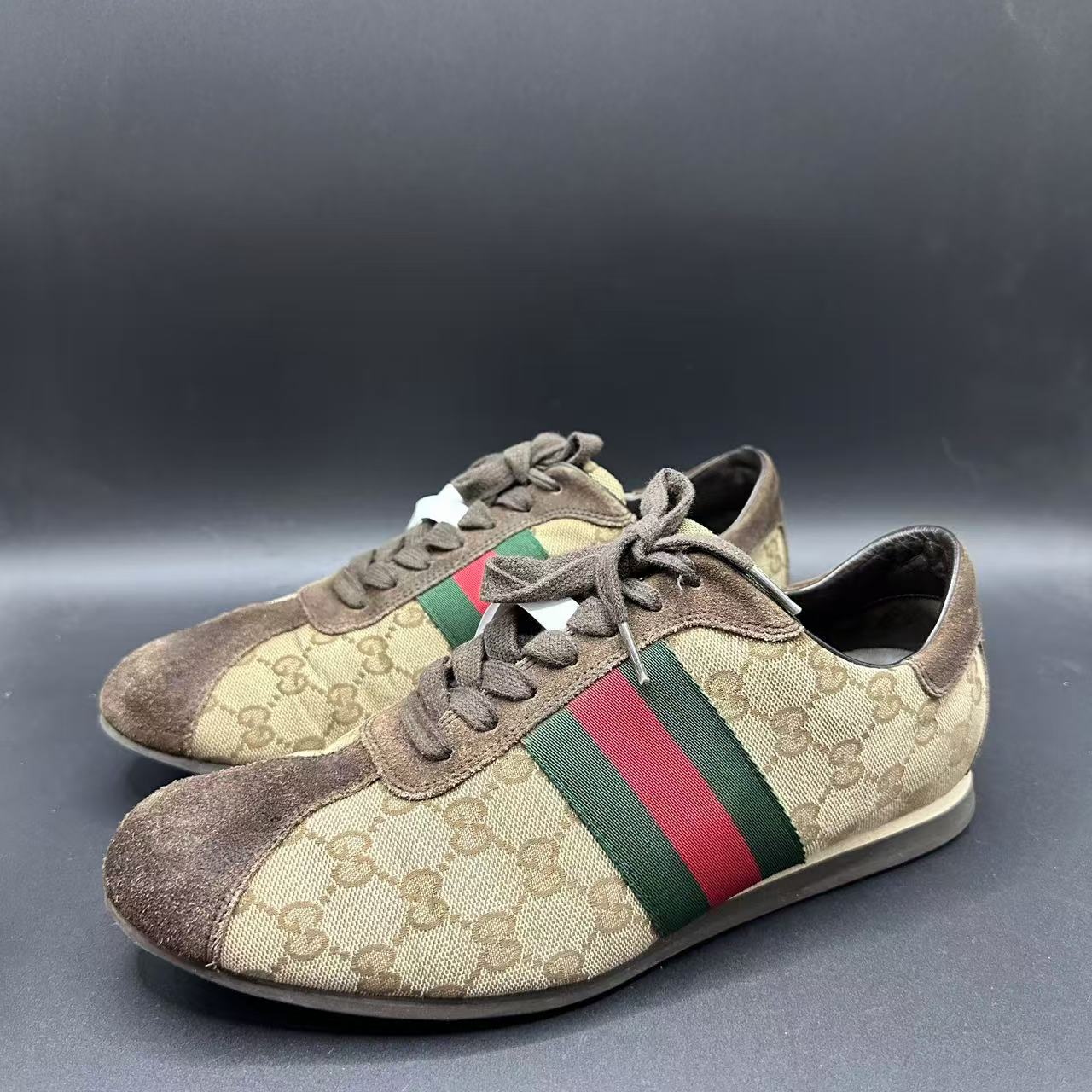 95新 GUCCI/古驰 男士棕色印花时尚百搭休闲板鞋41.5码 lb215