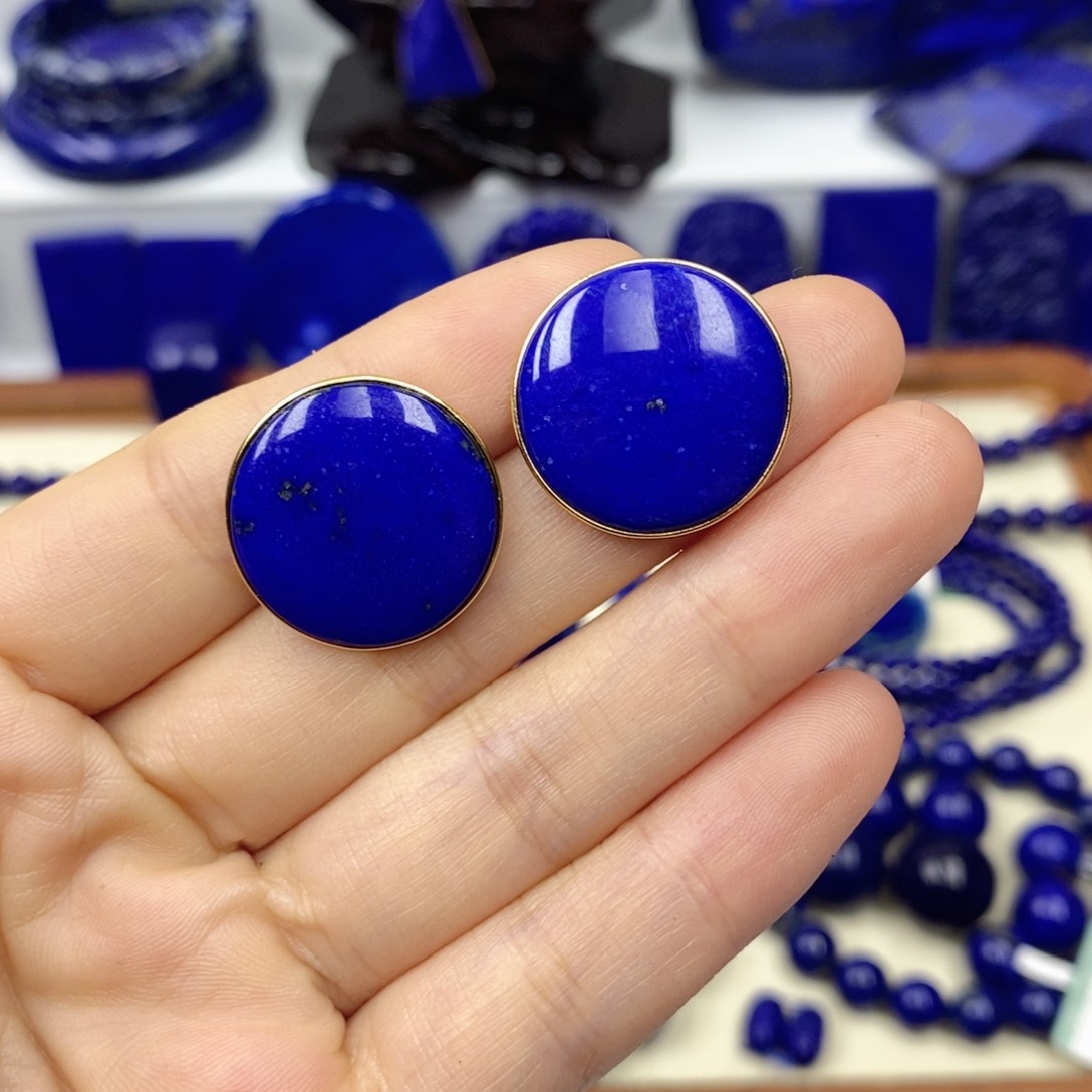 青金石耳饰银S925镀金镶嵌