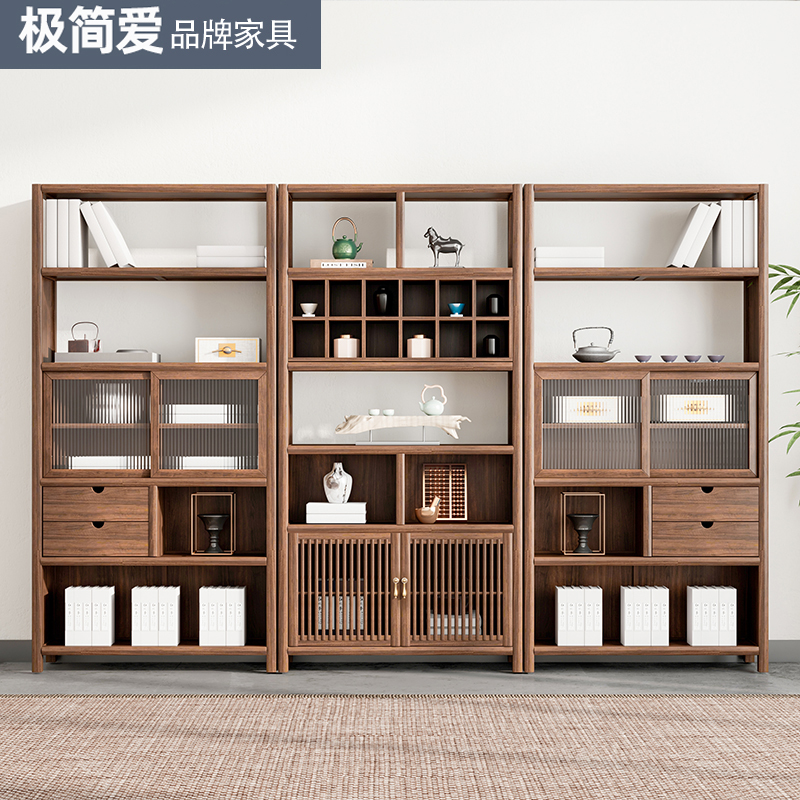 新中式博古架实木多宝阁格子书架书柜禅意茶叶柜高柜茶室茶楼家具