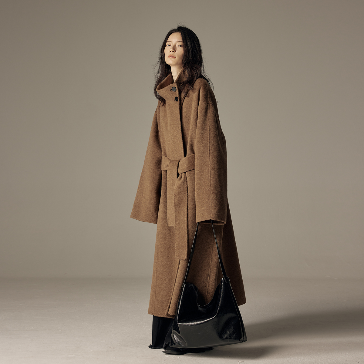 新款10驼绒复古棕色双面羊毛大衣女款秋冬超宽松长款外套冬