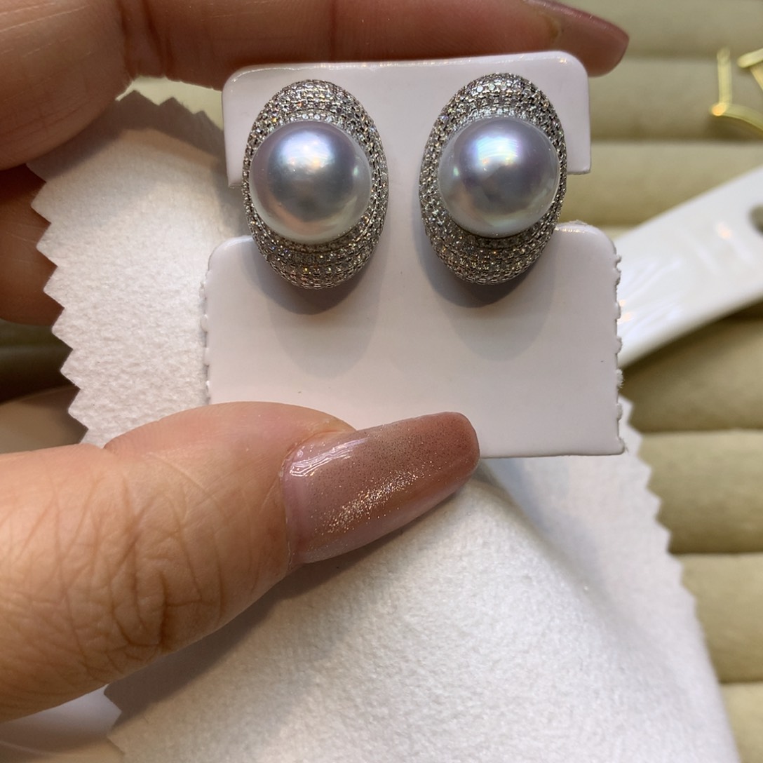 银S925镶嵌耳饰海水珍珠
