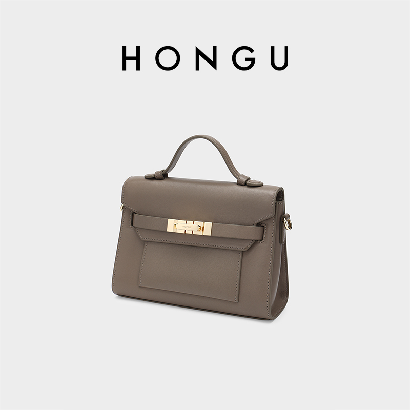 HONGU/红谷女包2025新款手拎包凯莉包通勤单肩斜挎包质感羊皮包包