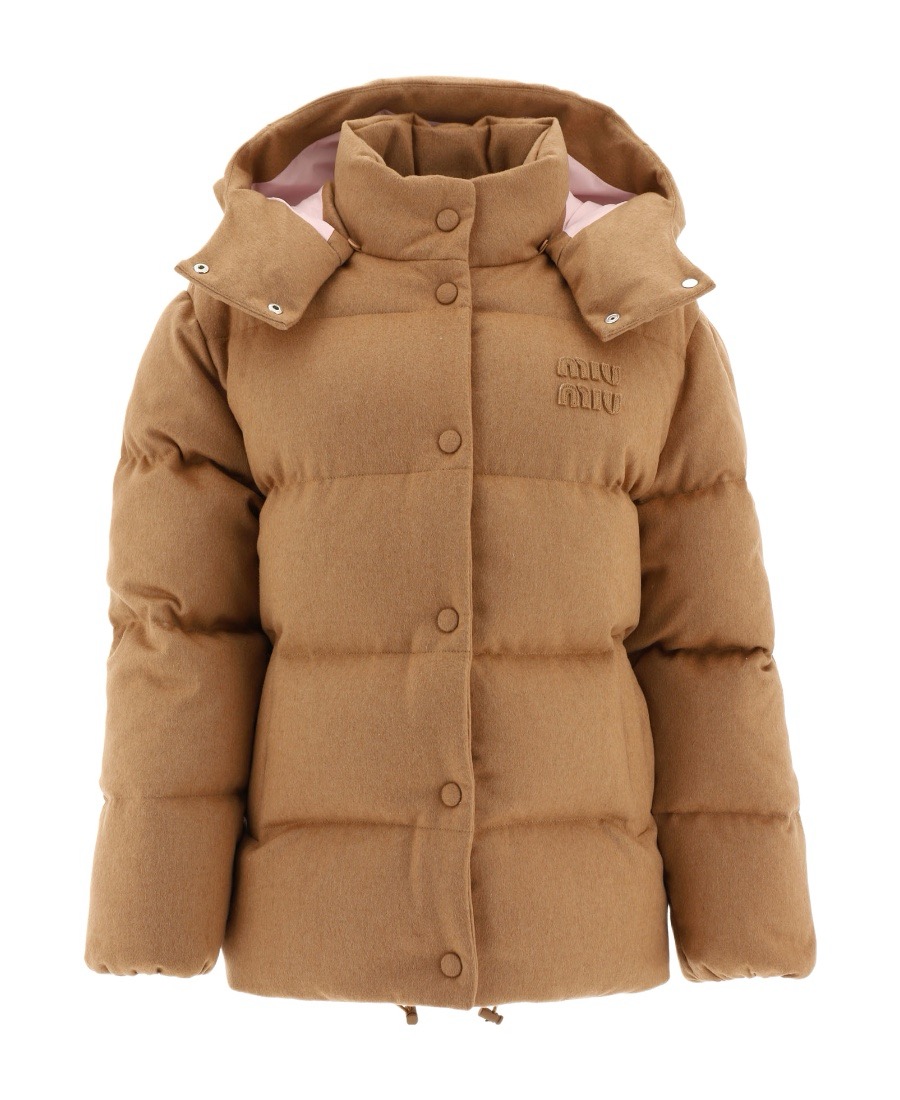 未使用 MIU MIU/缪缪 贴布logo驼毛连帽羽绒服