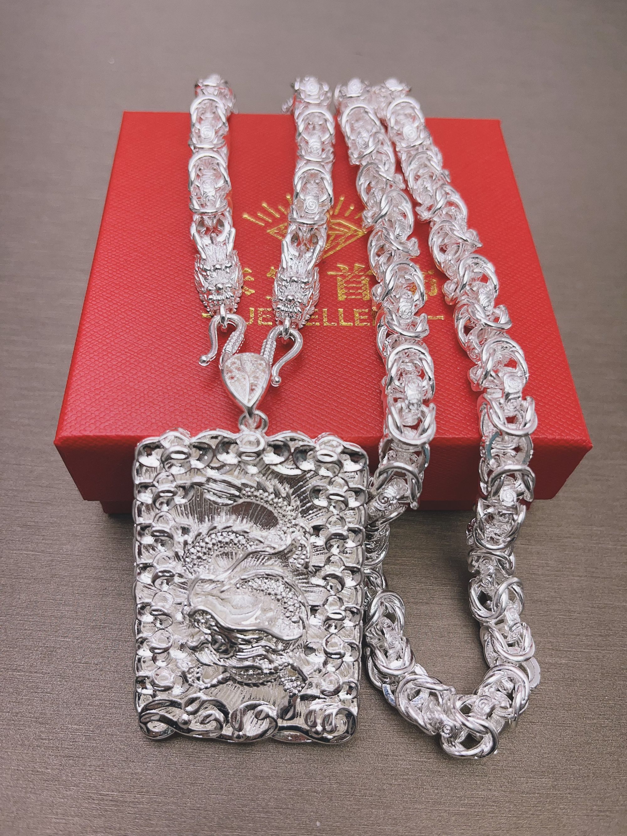 男士龙骨银项链+吊坠银龙牌