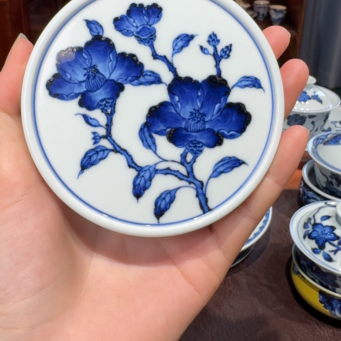 青花雯华堂手绘盖置