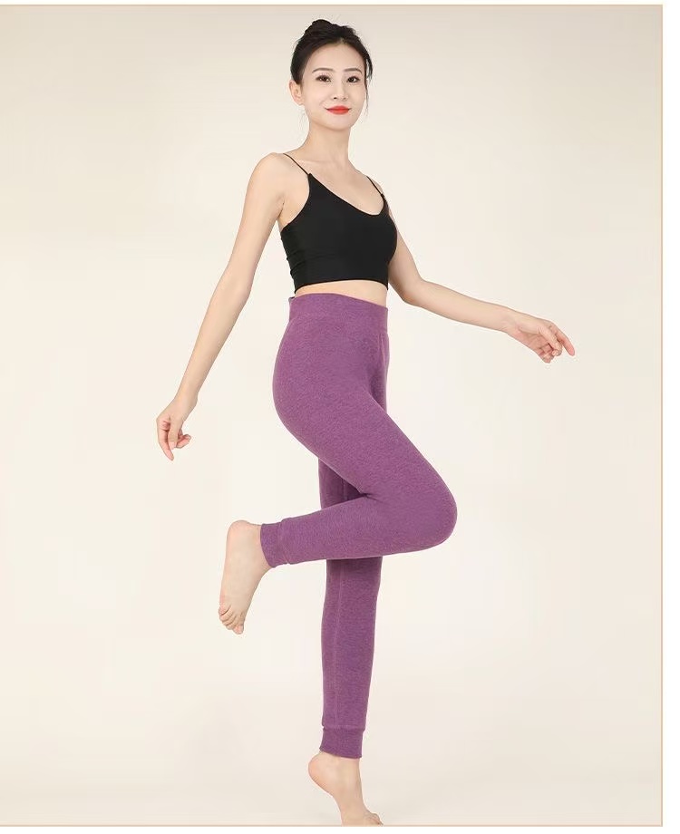 女士冬季填充羊毛紫色弹力裤紧身内搭蓄热打底裤紫色