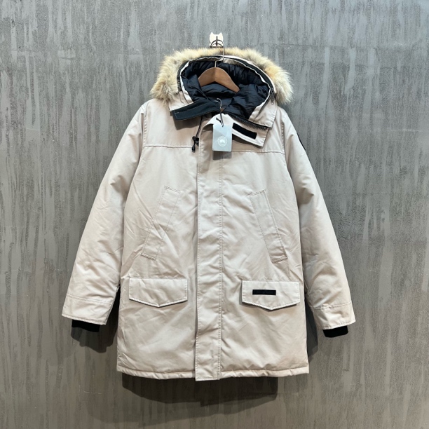 99新 CANADA GOOSE 加拿大鹅派克特米白色带毛领羽绒服xl码Z00538