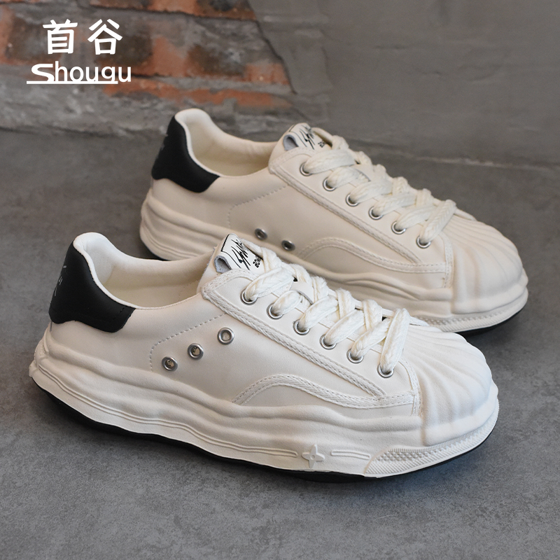 shougu/首谷2025春季新款溶解厚底贝壳头小白鞋女设计百搭老爹鞋