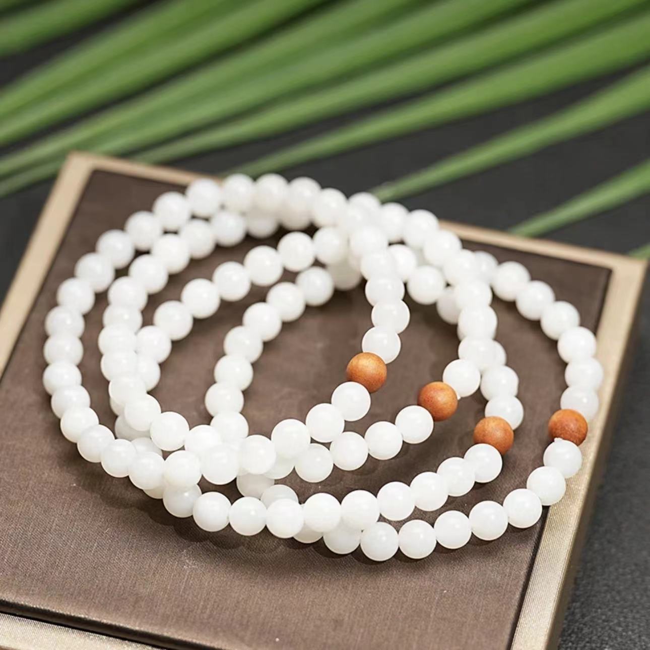 新疆和田玉且末天泰老坑高白卡6-5mm手串多样性发一条 气质女士