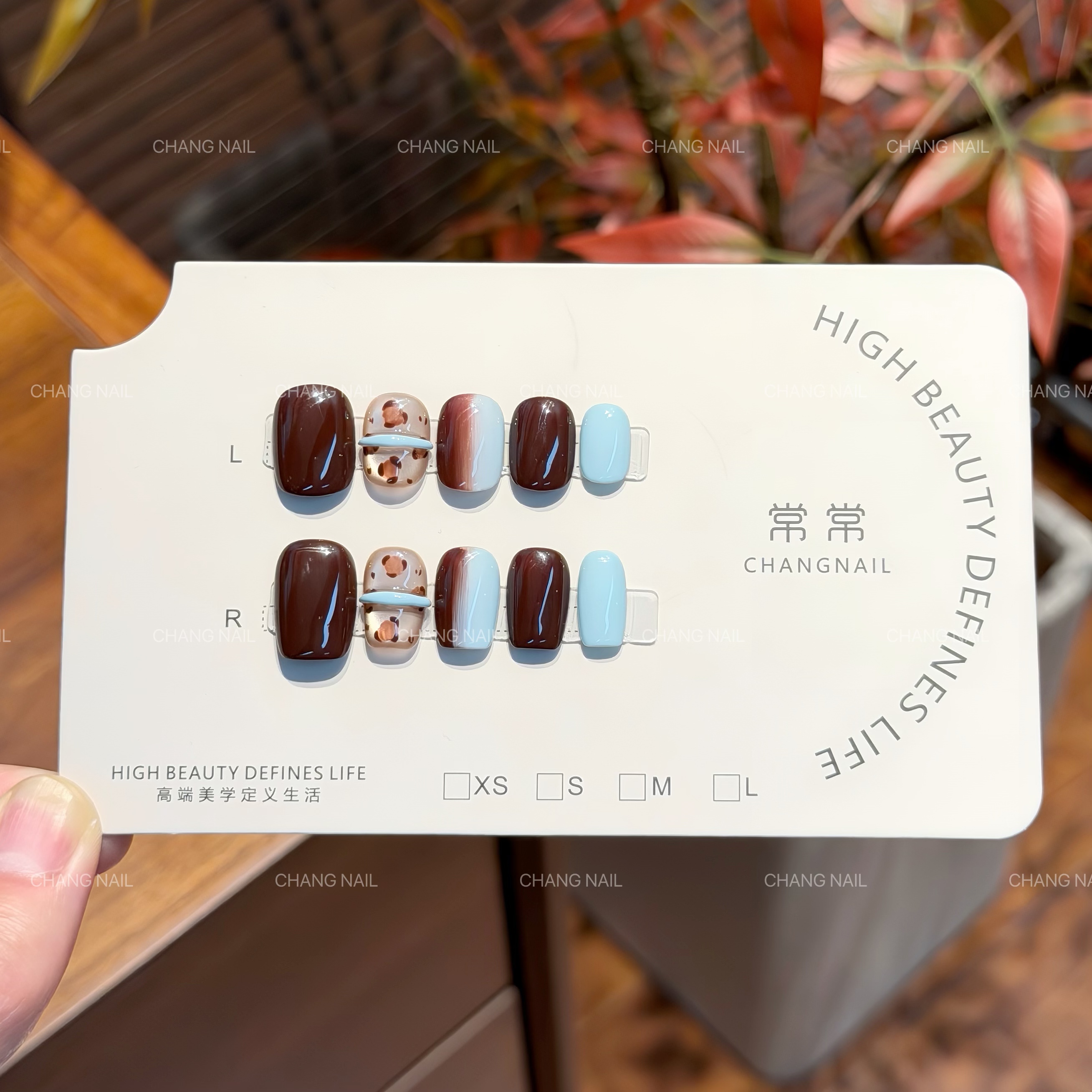 蓝山松下-blue pine-纯手工穿戴甲豹纹暗红蓝色复古氛围感 10片装