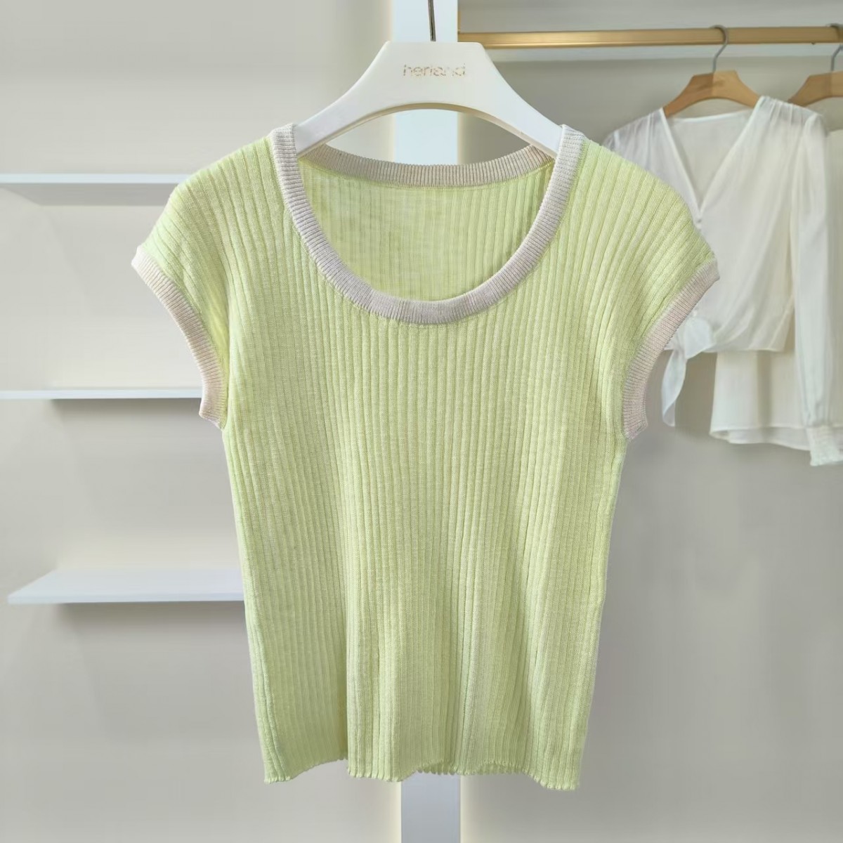 设计师系列  S184-5 女装夏简约圆领短袖针织衫绿色MY0079