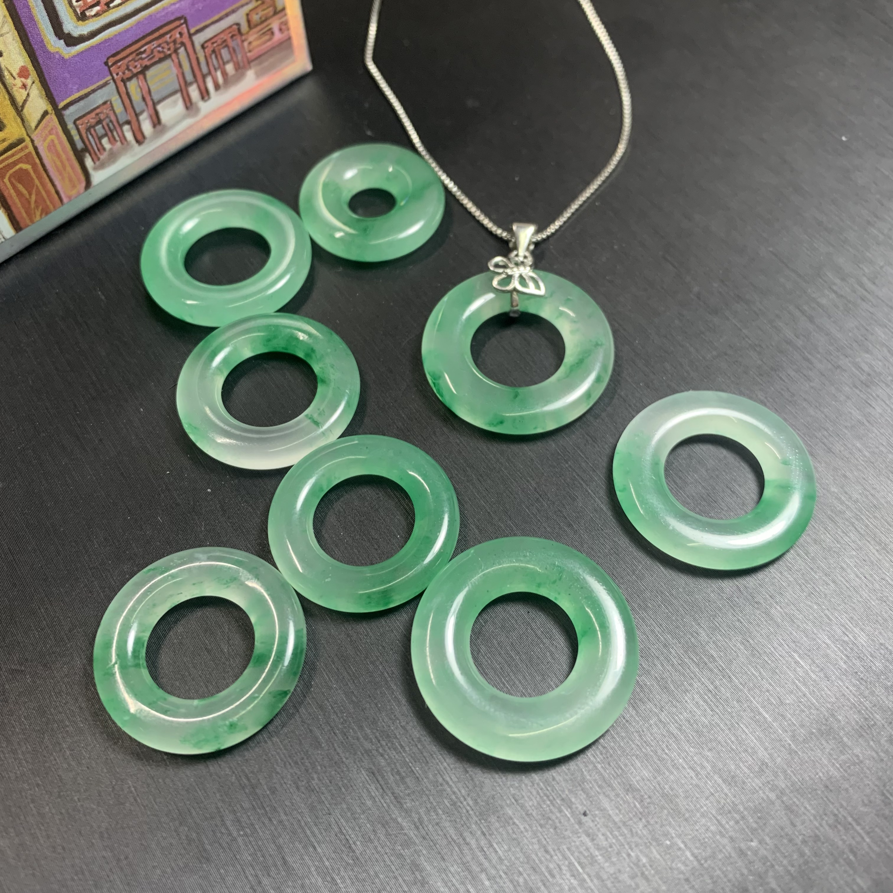甜甜圈吊坠 天然玉石 非洲翠 冰飘花、冰白、满绿（多样性发其一）