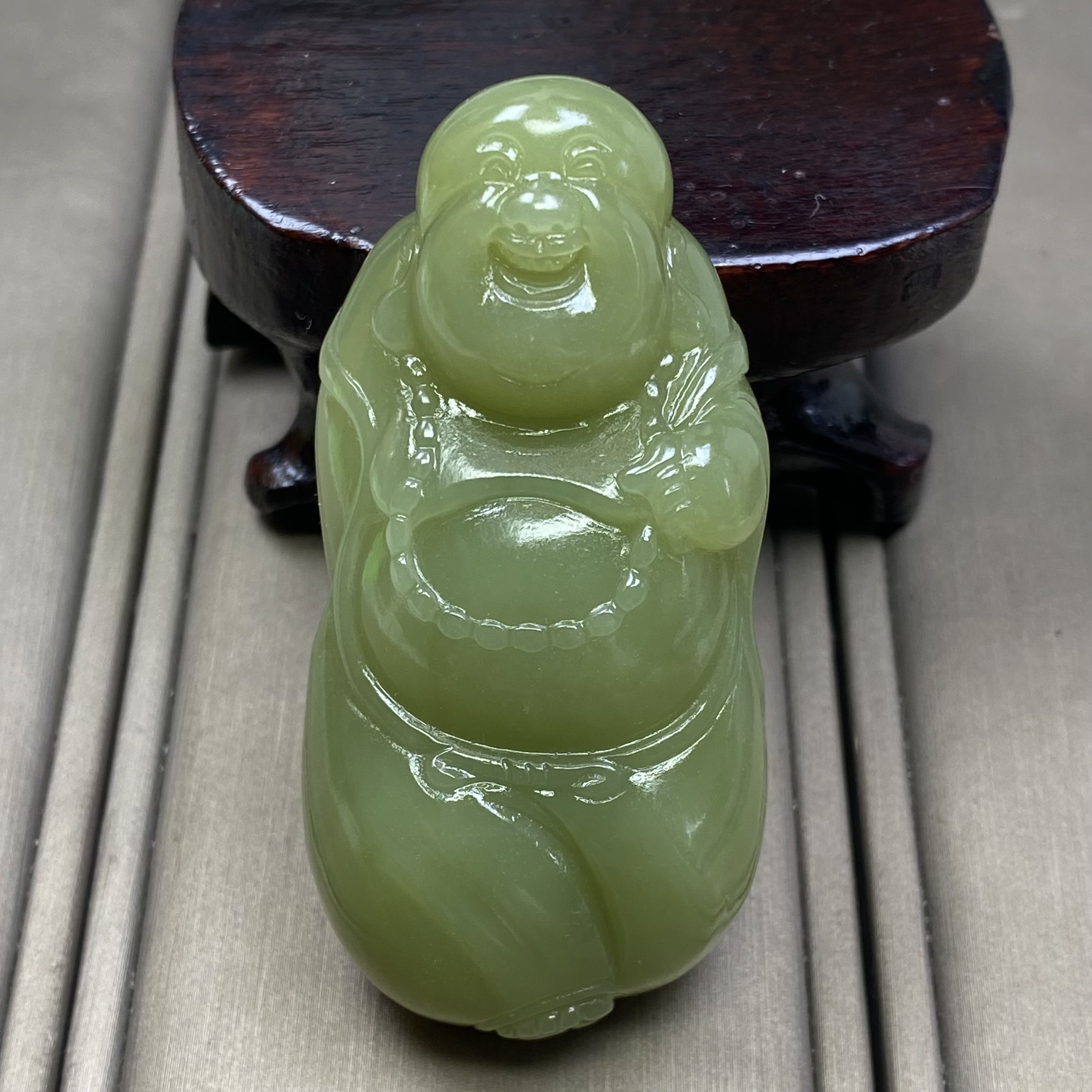 天然和田玉新疆若羌青黄口佛公弥勒手把件油润一物一证