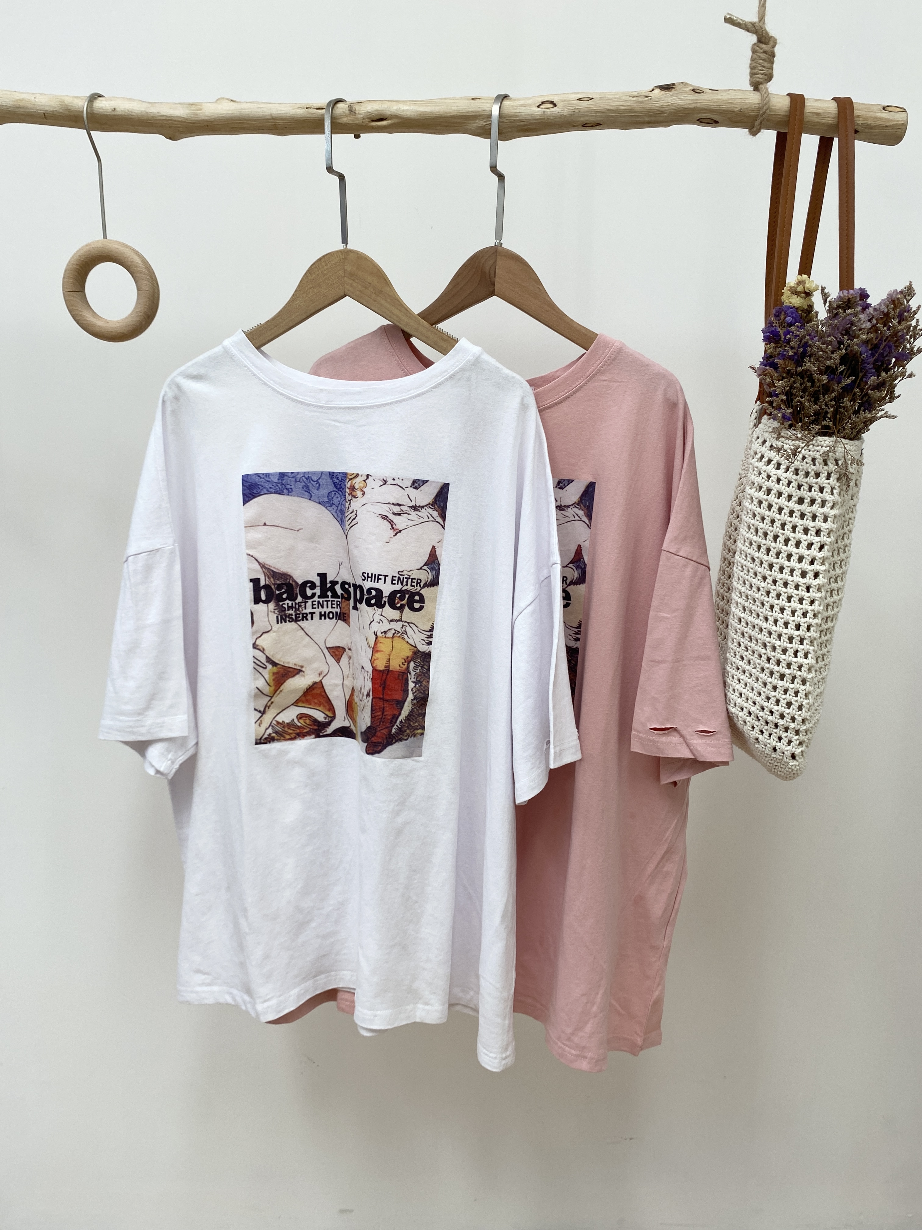 【圆领印花破洞短袖T恤】2294