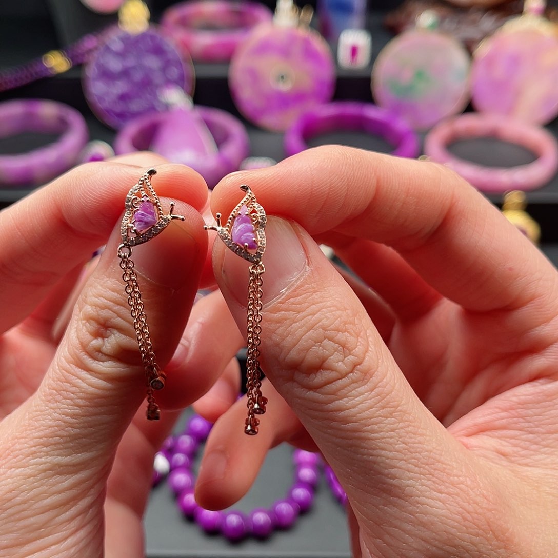 苏纪石（舒俱来）耳坠银S925镀金镶嵌