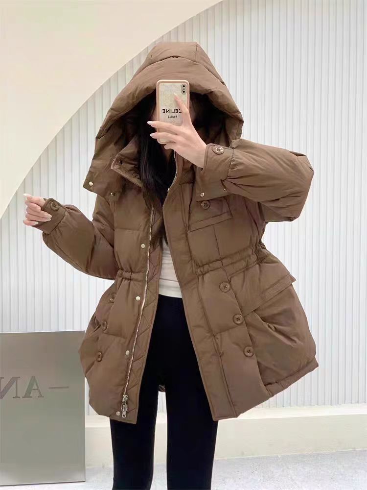 A12#新款冬季多扣收腰羽绒服女百搭宽松时尚纯色加厚保暖外套