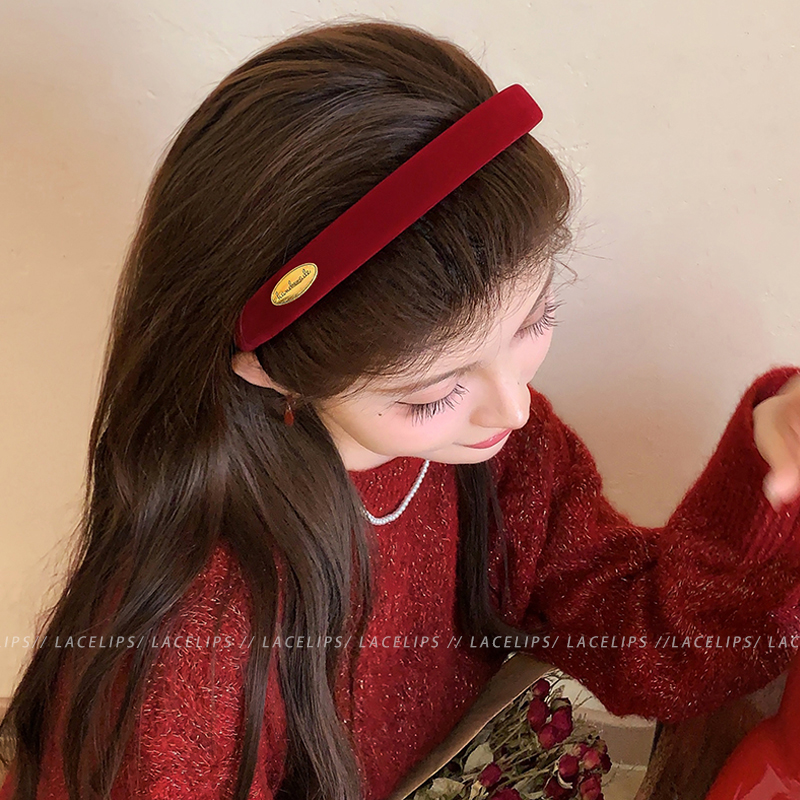 新年红丝绒金标发箍女洋气时尚2025新款头箍气质高颅顶发卡头饰冬