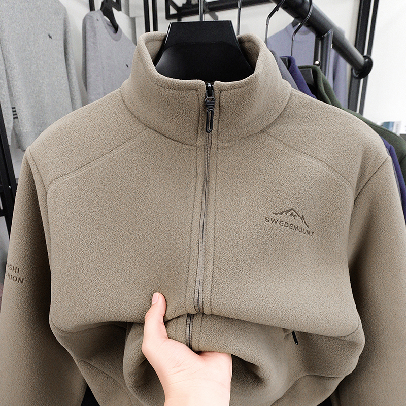 2025秋冬季新款立领男士奥粒绒卫衣休闲风加厚羊羔绒时尚外套