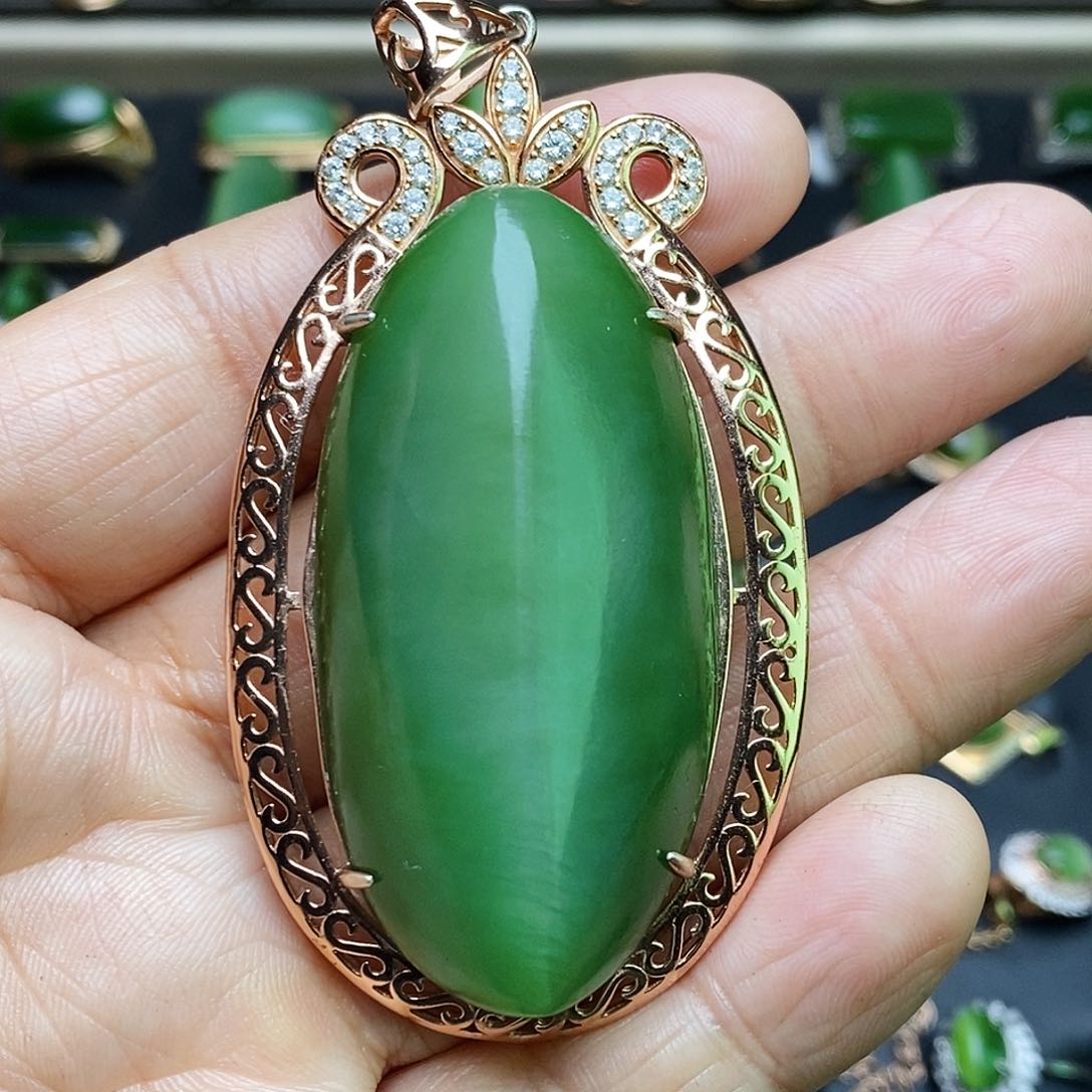 和田玉（碧玉）吊坠银S925镶嵌