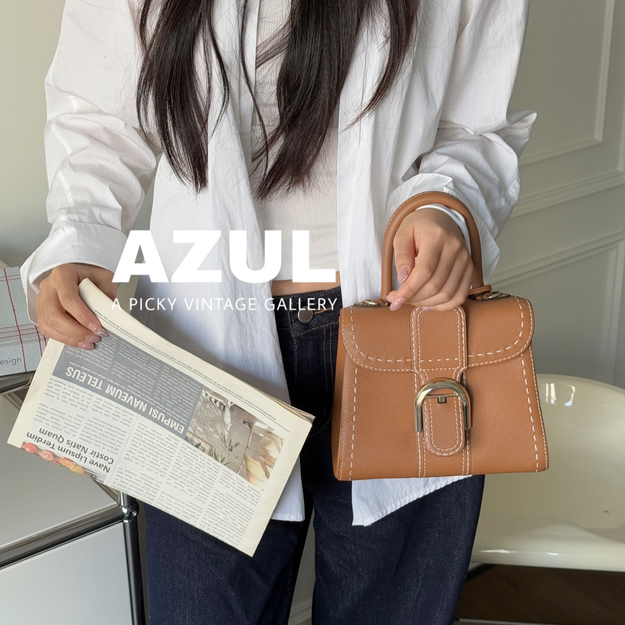 95新 Delvaux/德尔沃 金棕金扣外缝线brilliant mini手提包37918 