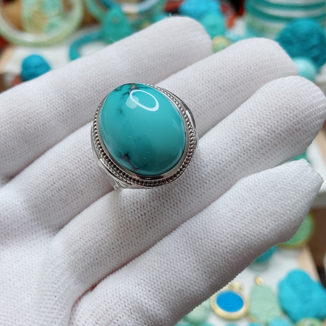 绿松石银S925镶嵌戒指