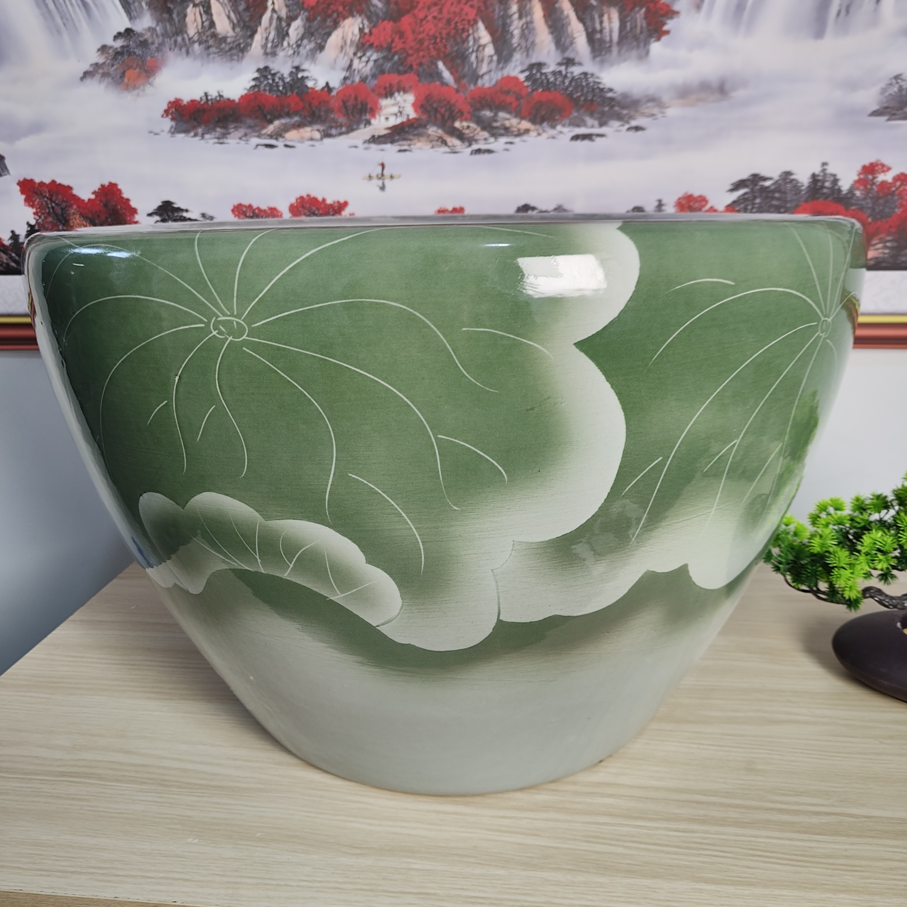 景德镇陶瓷鱼缸招财大号办公室居家荷绿叶荷花鱼缸养鱼乌龟水缸