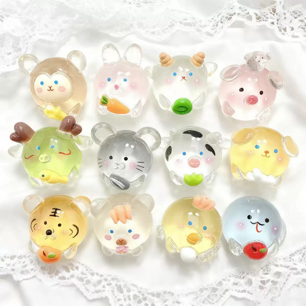 【双许愿➕对对碰】十二生肖夜光＋实色圆滚滚树脂摆件配件