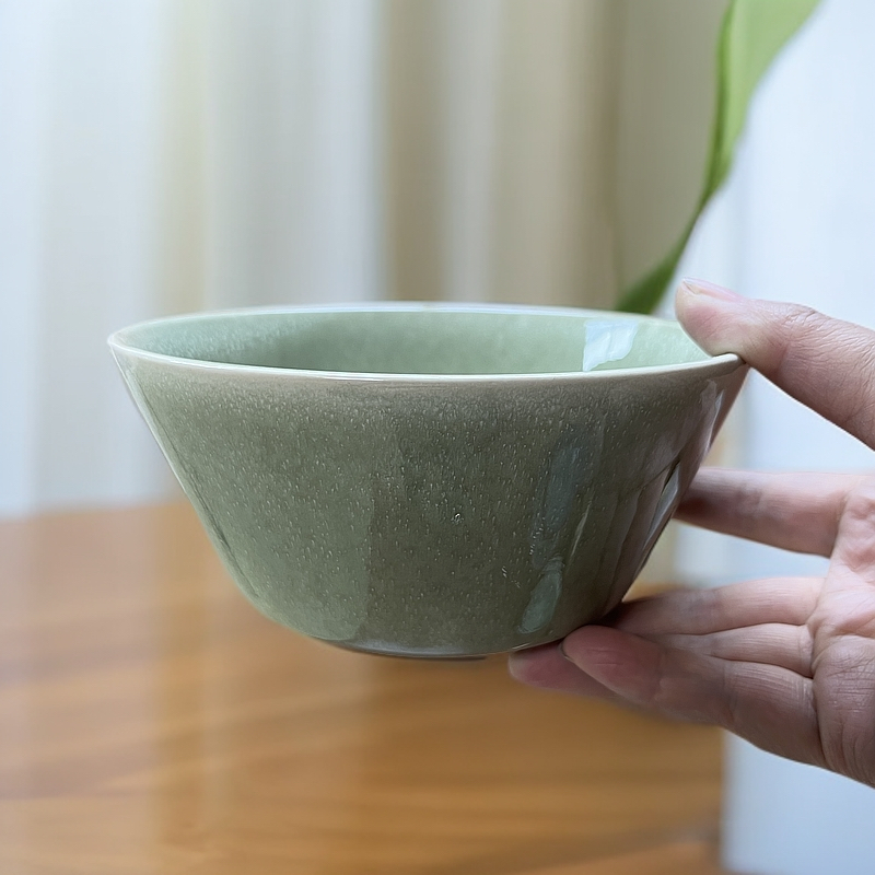 两个绿色新款斗笠面碗高颜值陶瓷复古家用创意大号碗微瑕3002粥碗