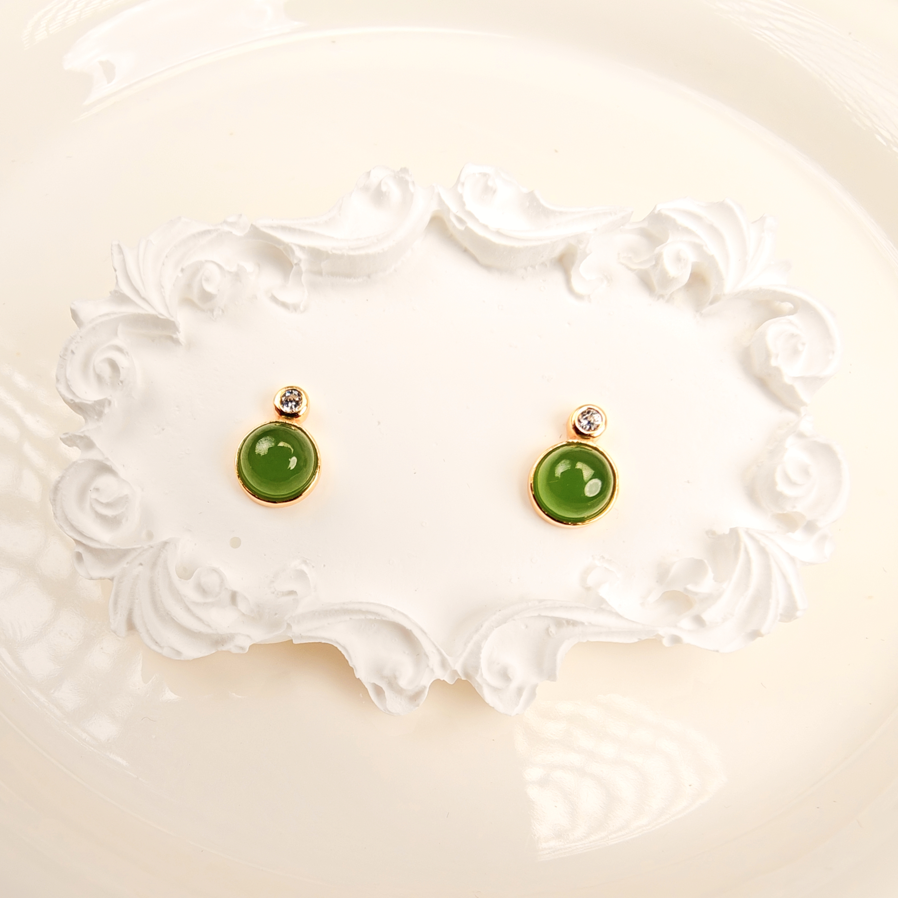 S925银碧玉圆蛋面耳饰耳钉精美百搭耳环耳坠