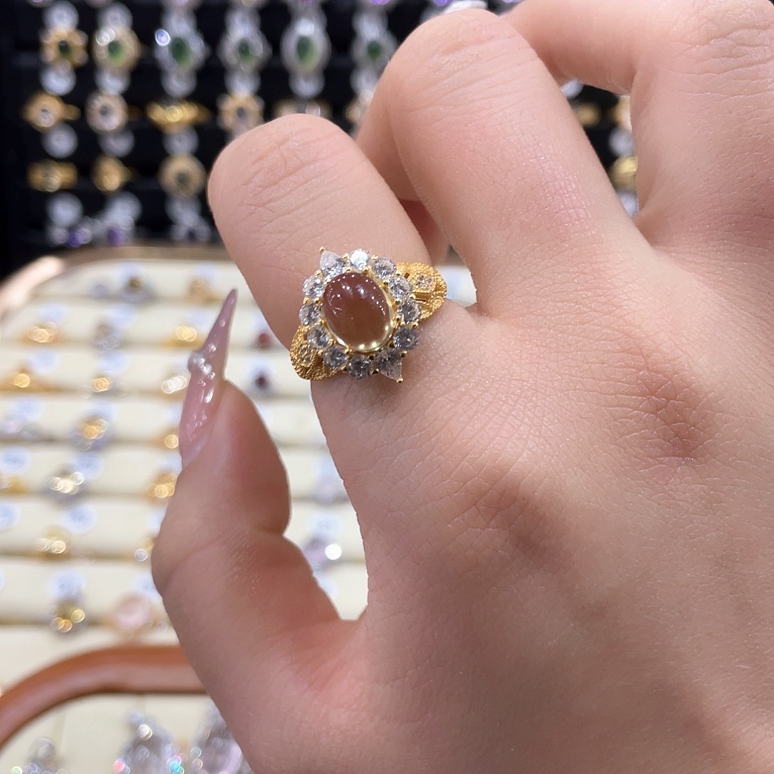 黄晶戒指女款银S925镶嵌