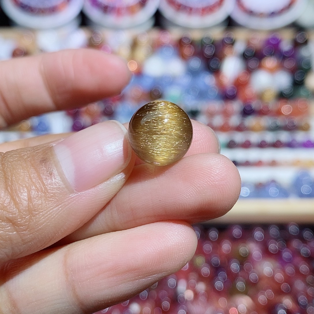 盐***a水晶未镶嵌珠宝半成品发晶单珠打孔不退