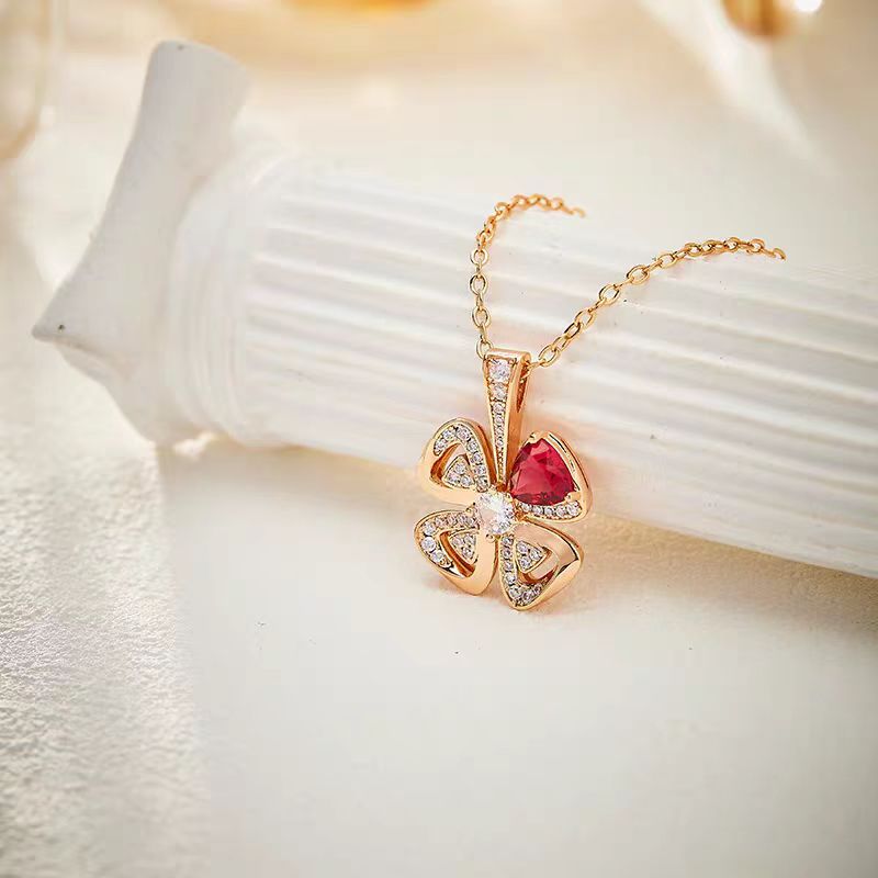 18K金镶嵌红宝石设计师裙子项链#2308