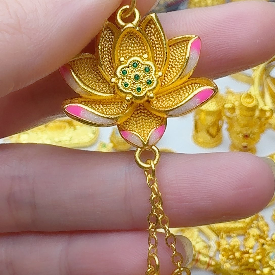 合金粉色荷花吊坠385