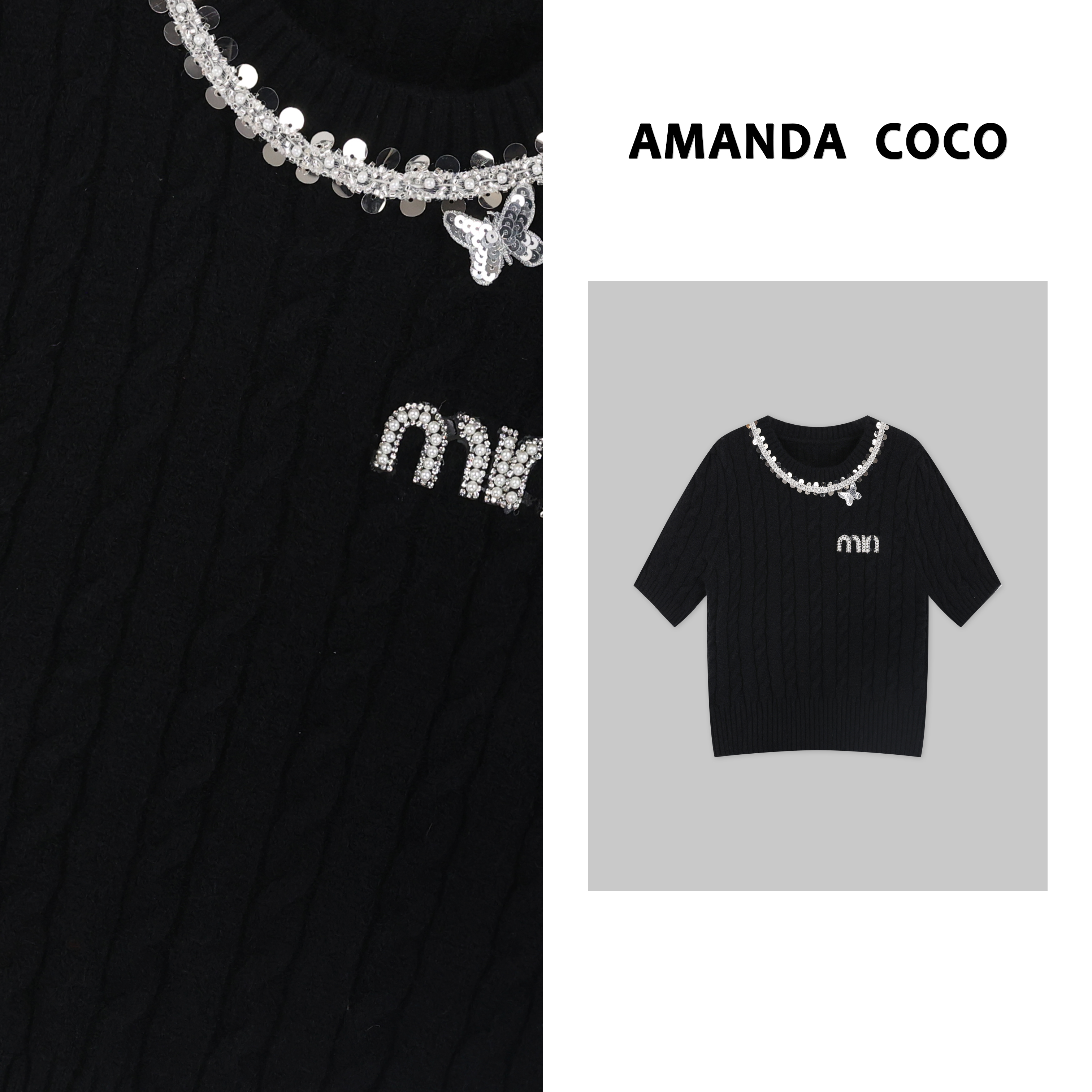 岚岚|小众设计~高定重工串钻气质毛衣