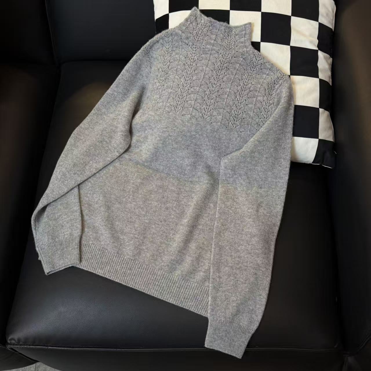 5454【纯绒-鱼鳞片】高级感轻奢气质镂空花型针织山羊绒衫毛衣