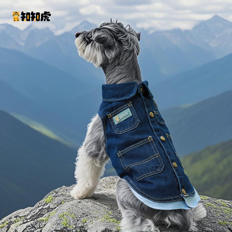 知知虎宠物衣服无袖牛仔外套法斗金毛泰迪通用帅气外套双色可选