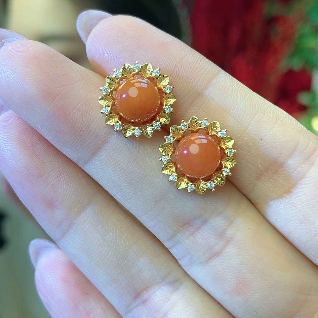 南红玛瑙耳饰银S925镶嵌