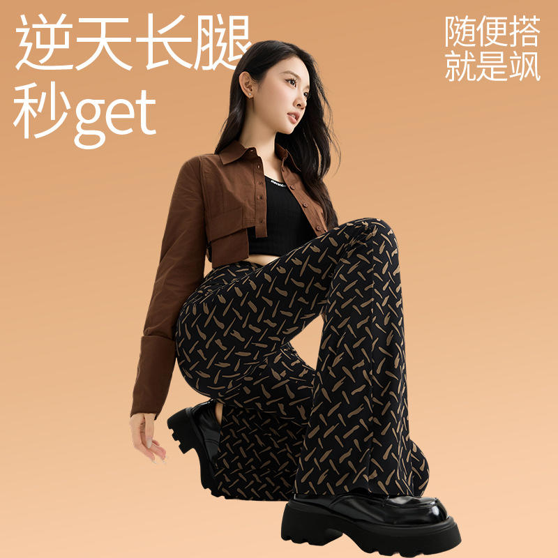 星空点微喇裤印花休闲裤女夏打底裤瑜伽裤高腰新款显瘦鲨鱼喇叭裤