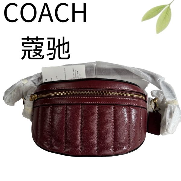 99新 COACH/蔻驰 酒红色腰包G25106325底长21X12