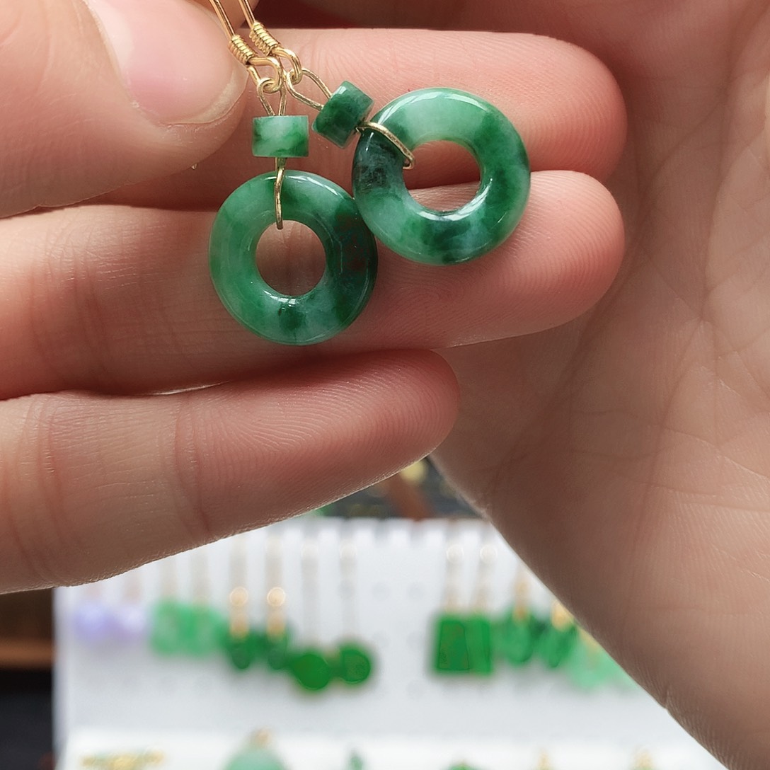 翡翠耳饰银S925镶嵌耳饰