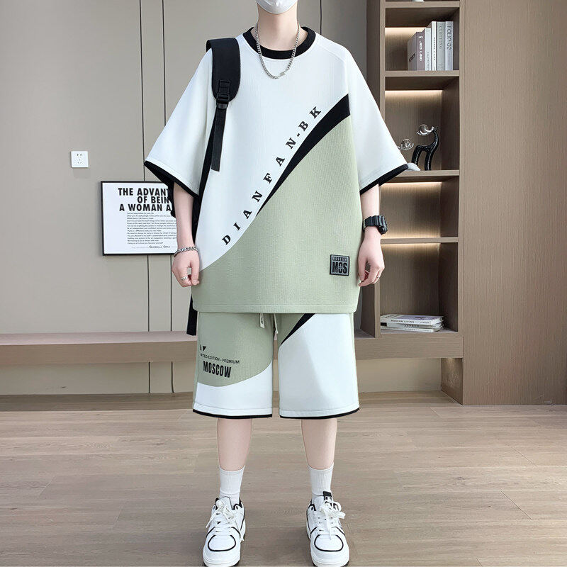 2025夏季青少年学生新款潮牌时尚圆领短袖短裤套装薄款百搭两件套