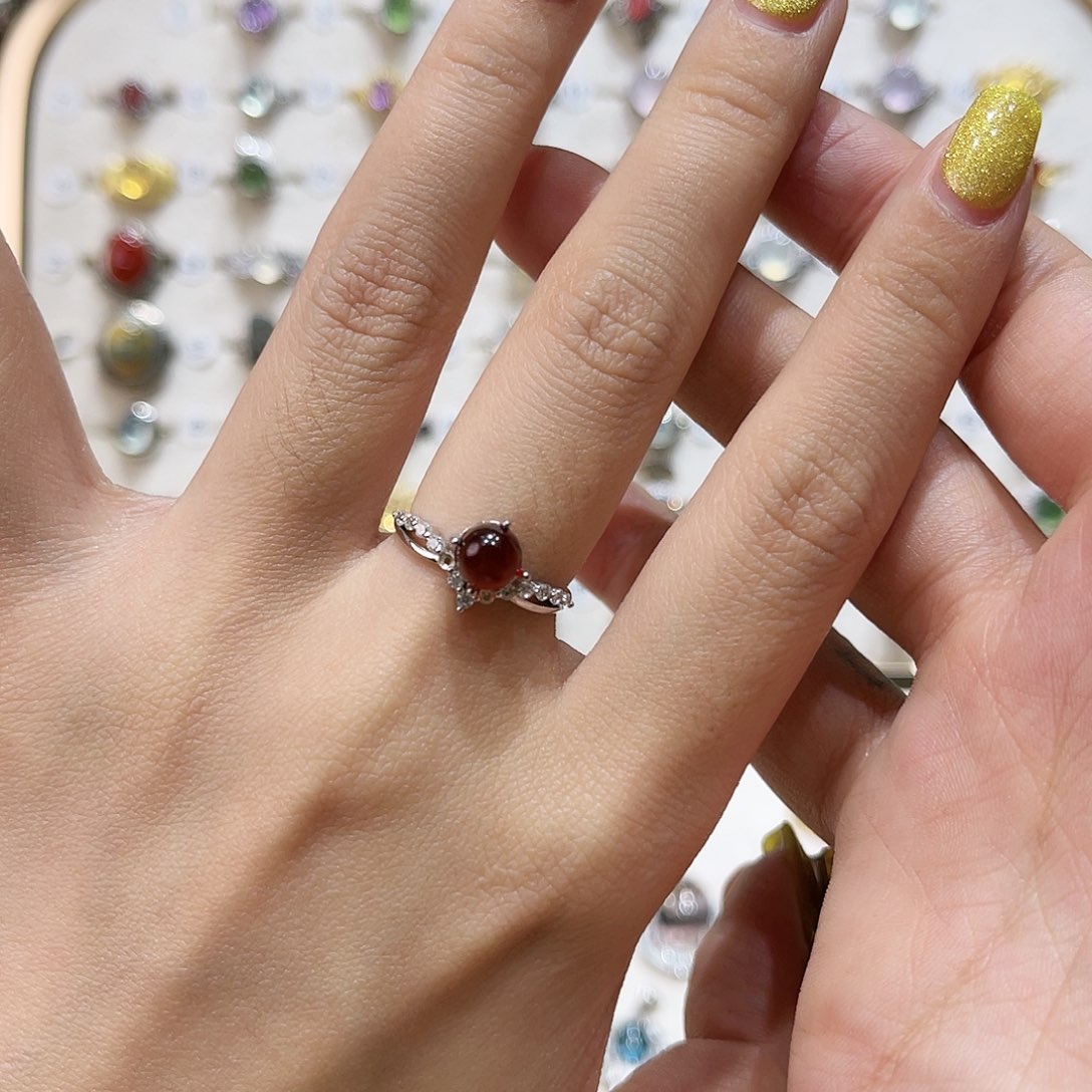 蛇纹石玉戒指银S925镶嵌