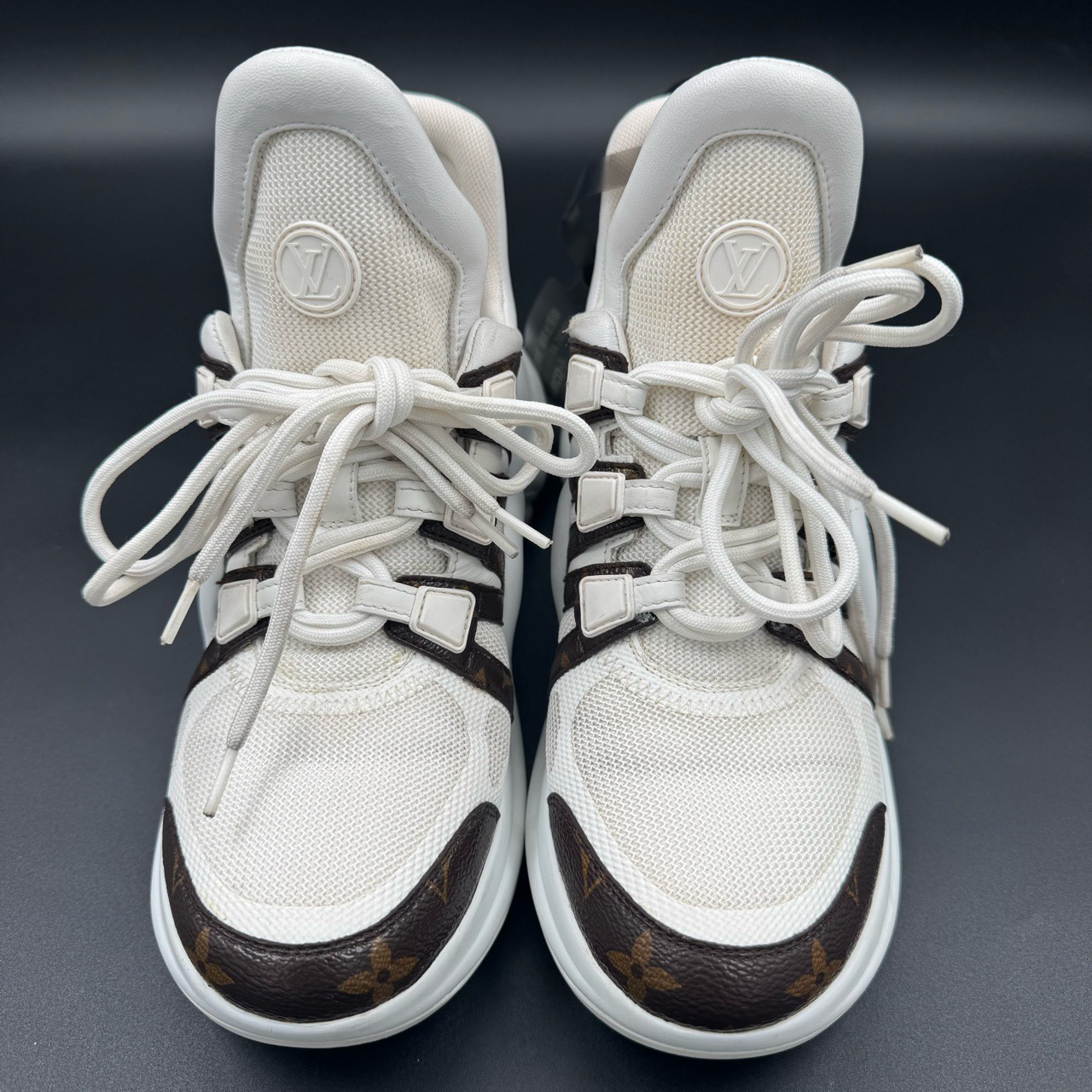 95新 LouisVuitton/路易威登 白棕老花拱桥老爹运动鞋 38码/95新