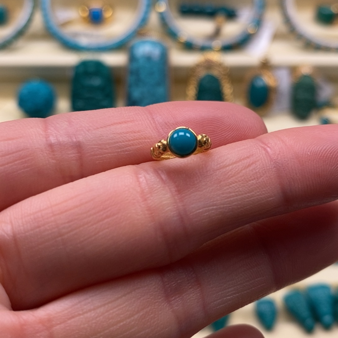 18K金镶嵌绿松石珠宝奇石内径7.2外径10金卡环