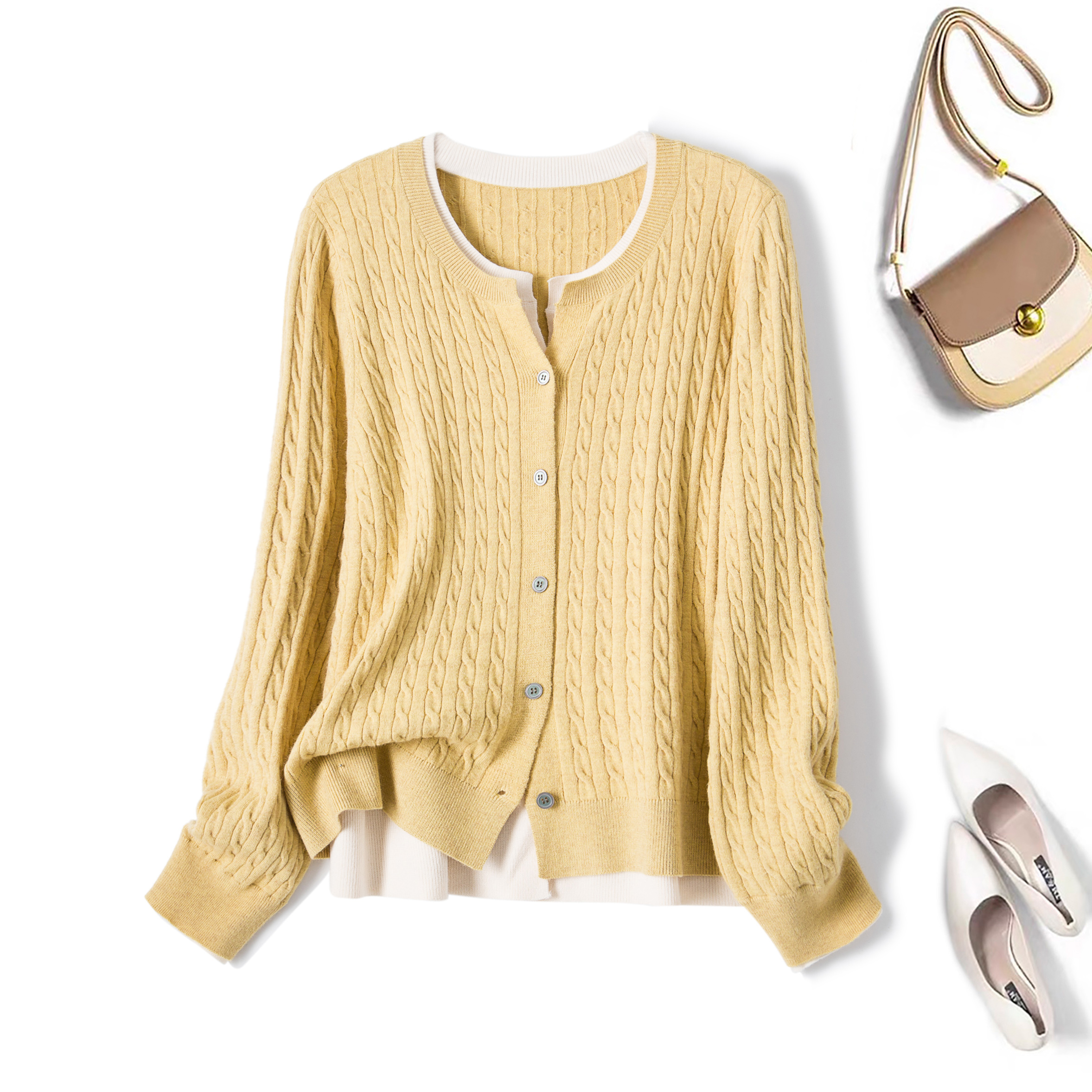 奥邦奴 2025秋季新款大码胖mm温柔风假两件针织衫百搭打底衫毛衣